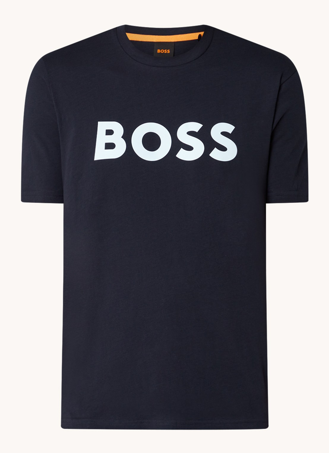 BOSS Thinking T-shirt met logoprint  - voorkant donkerblauw