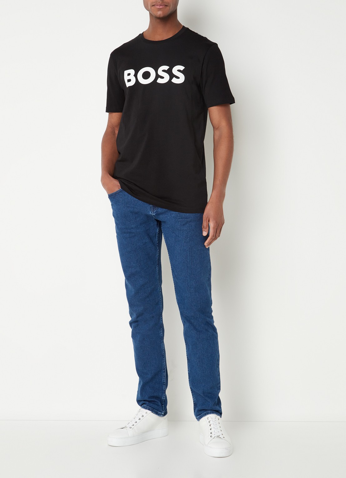 BOSS Thinking T-shirt met logoprint  - voorkant 2 diepzwart