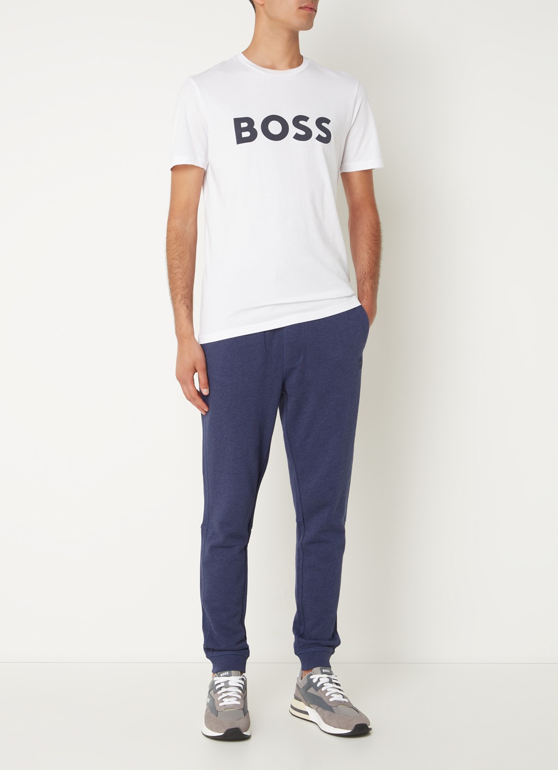 BOSS Thinking T-shirt met logoprint  - voorkant 2 wit