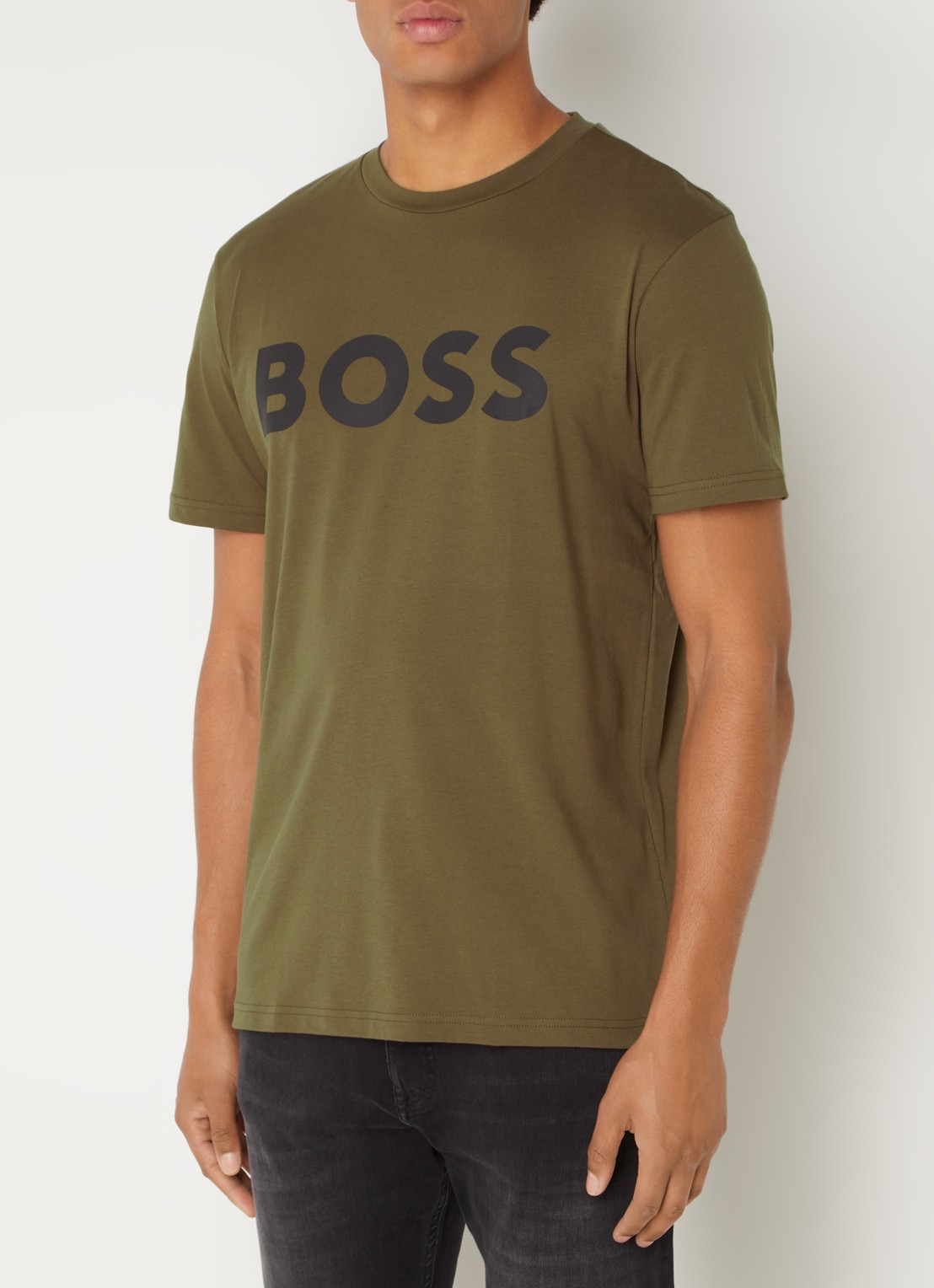 BOSS Thinking T-shirt met logoprint  - detail 3 mosgroen