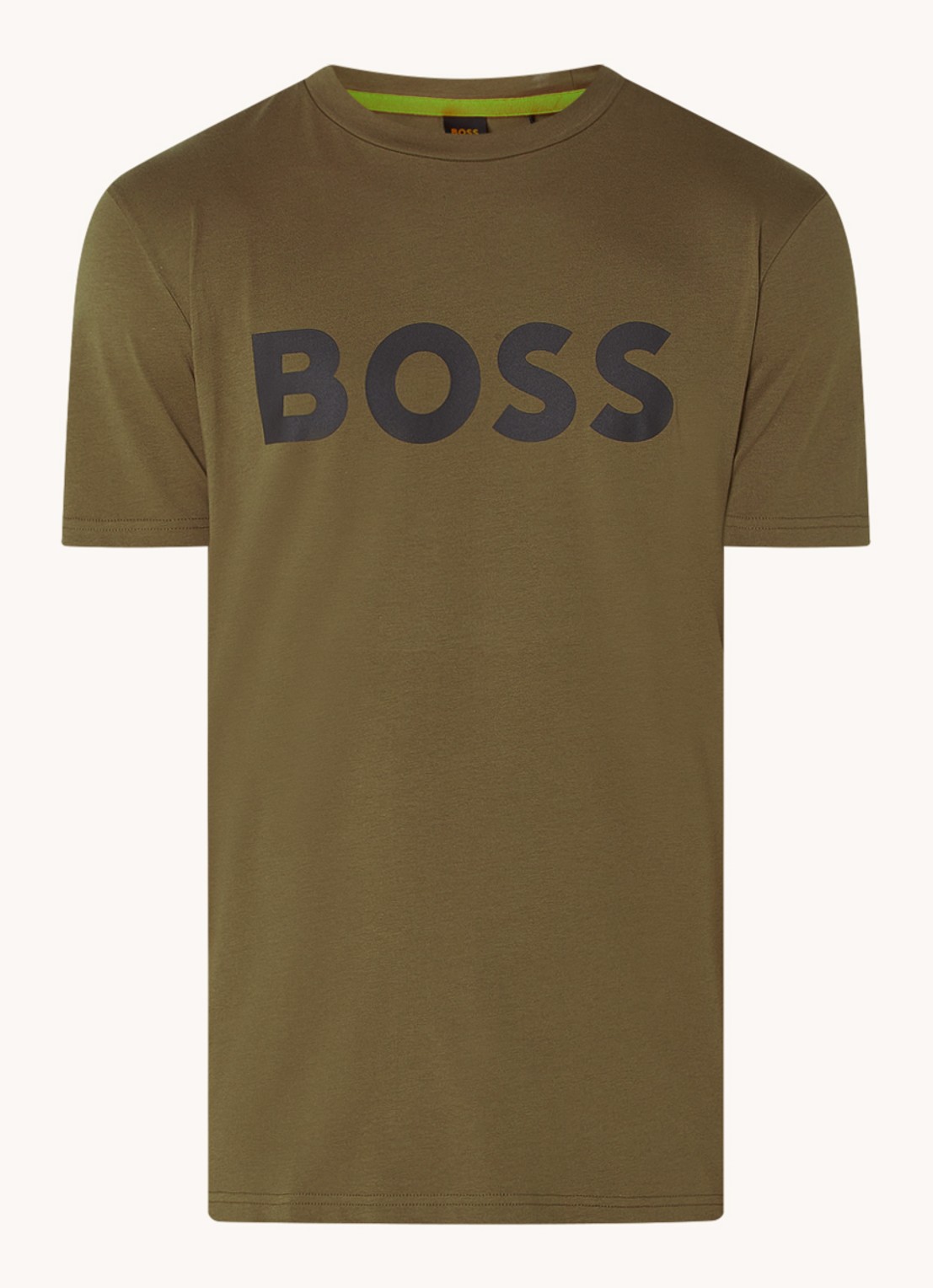 BOSS Thinking T-shirt met logoprint  - voorkant mosgroen