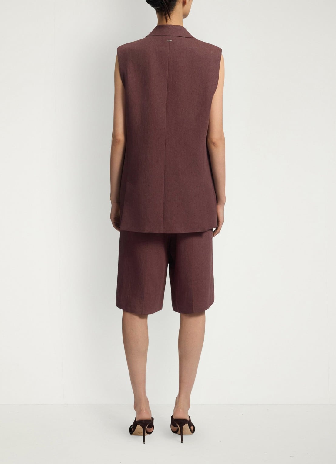 BOSS Tianala high waist loose fit korte broek met plooien - detail 5 dark brown-206 / bruin