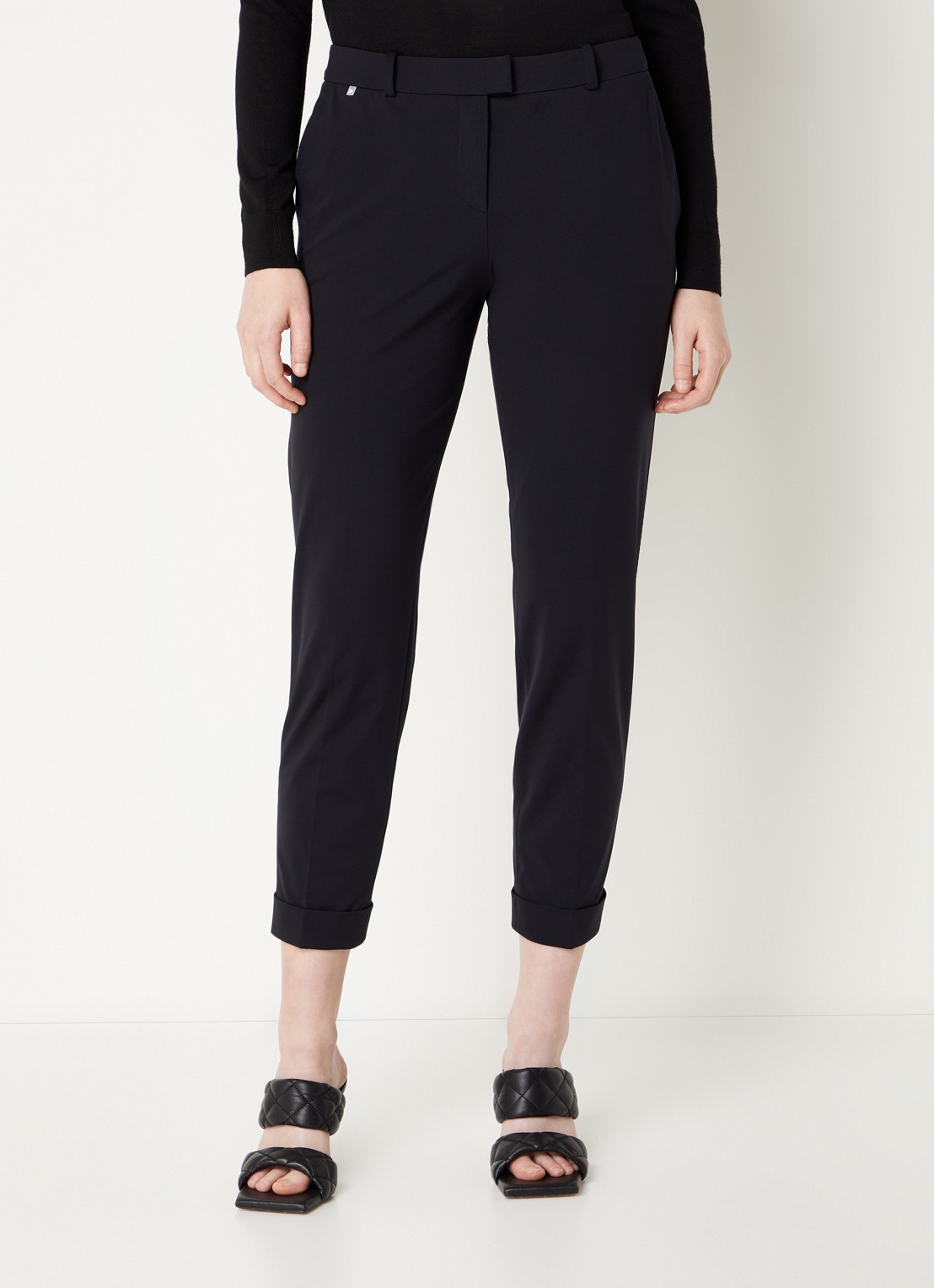 BOSS Tobaluka mid waist slim fit cropped pantalon van travelstof  - detail 2 zwart
