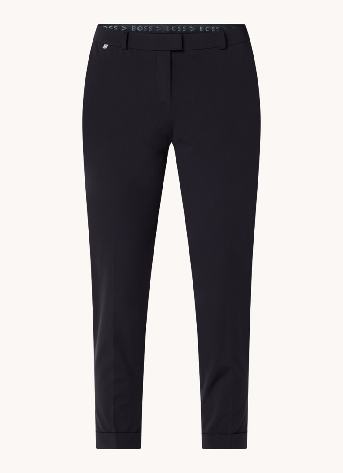 BOSS Tobaluka mid waist slim fit cropped pantalon van travelstof  - voorkant 3 zwart