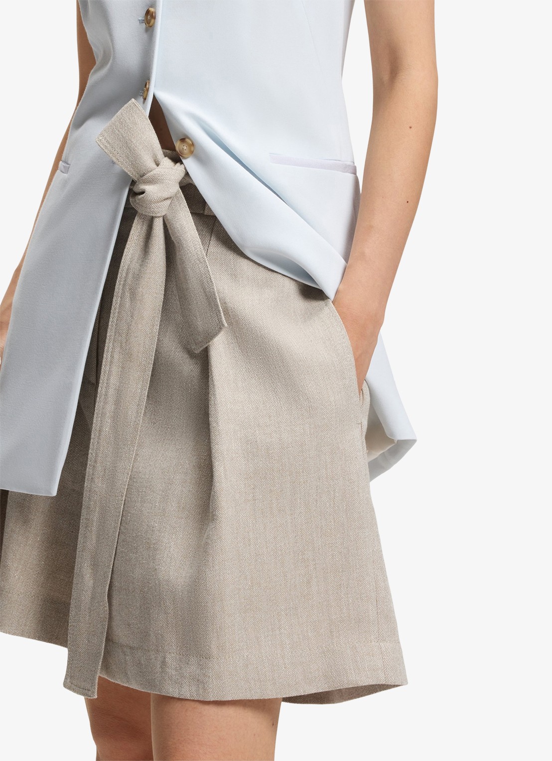 BOSS Tojuna loose fit korte broek in linnenblend - detail 2 beige