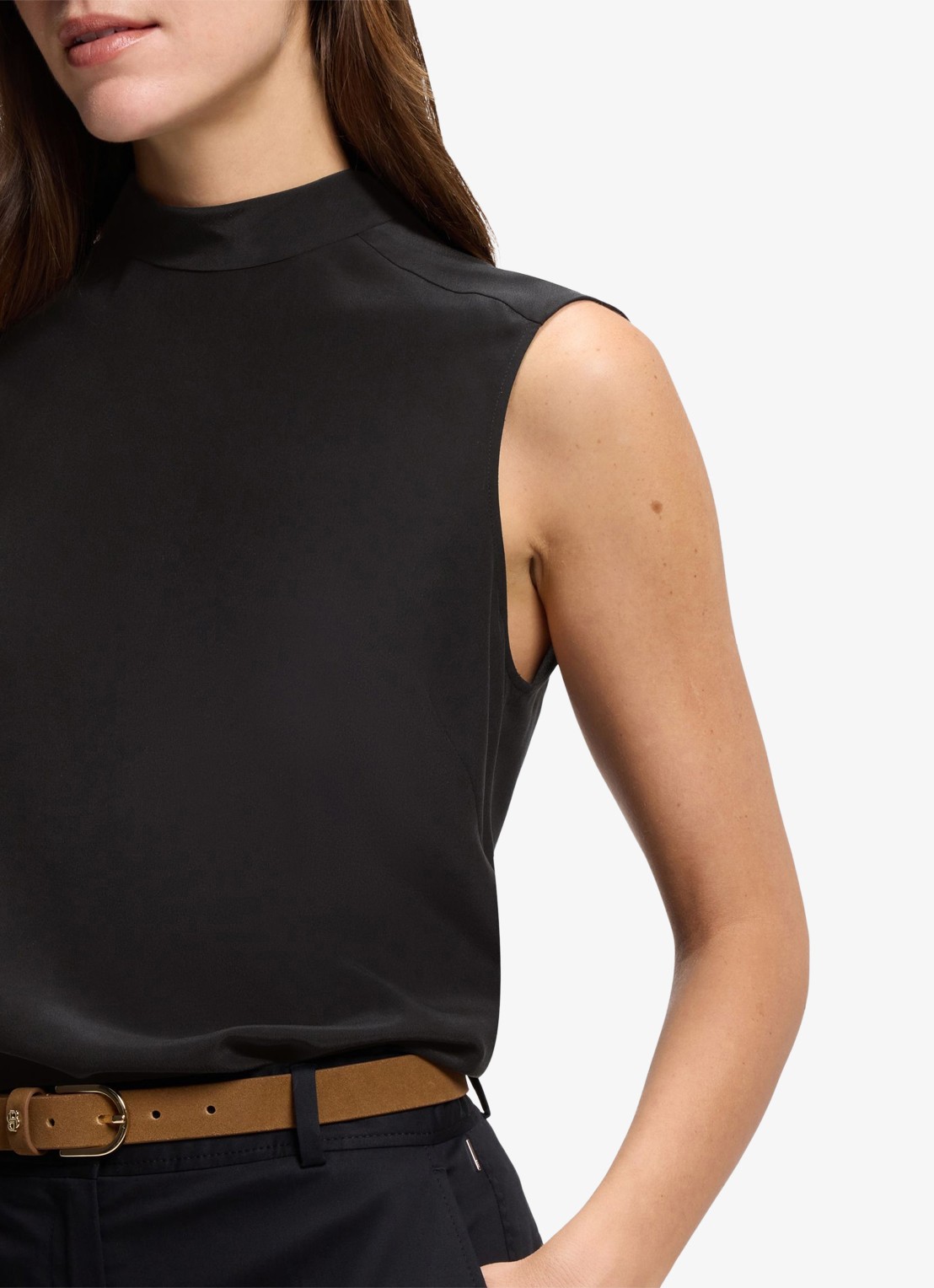 BOSS Top van zijde met strikdetail - detail 6 zwart