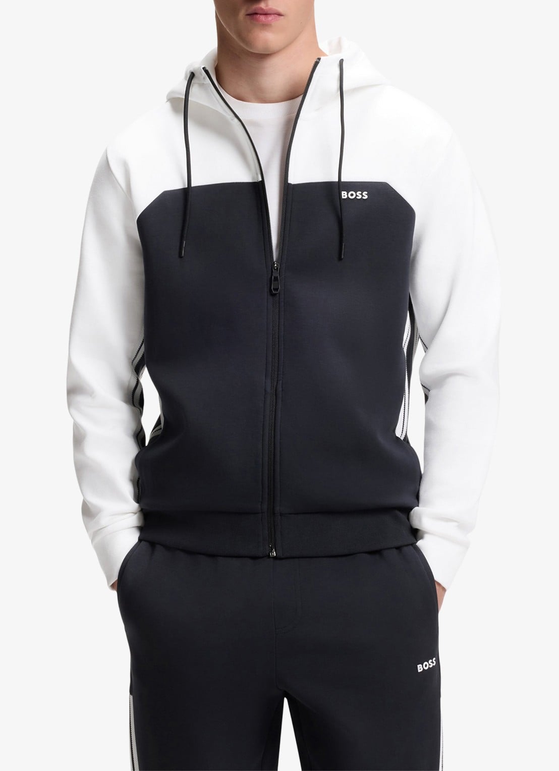BOSS Trainingspak in katoenblend met logo - voorkant 3 blauw