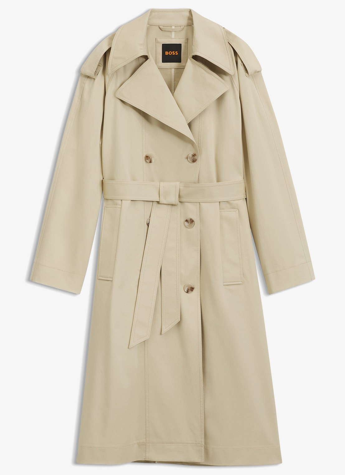 BOSS Trenchcoat met ceintuur en steekzakken - voorkant open beige-287 / beige
