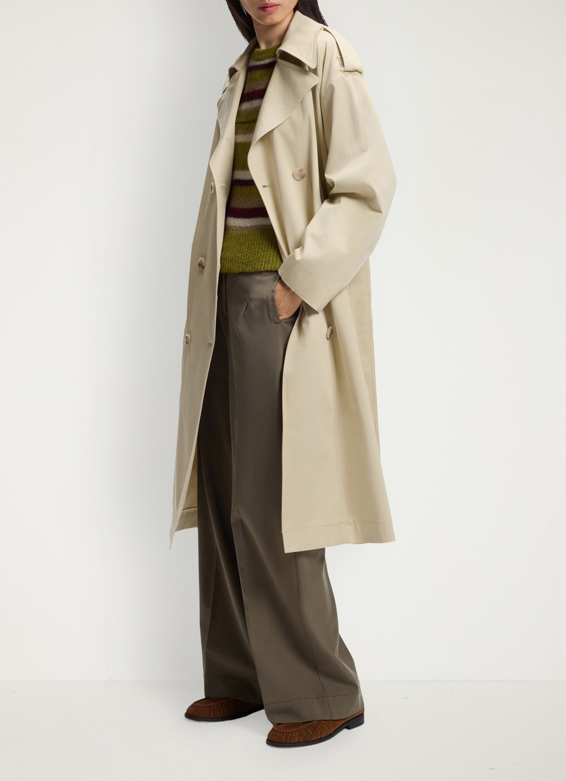 BOSS Trenchcoat met ceintuur en steekzakken - detail 3 open beige-287 / beige