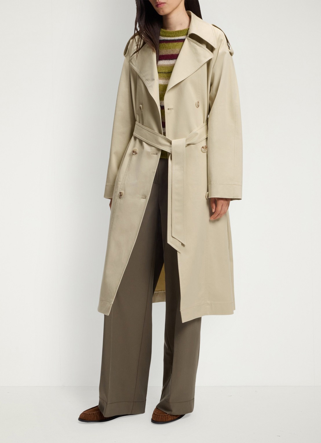 BOSS Trenchcoat met ceintuur en steekzakken - voorkant 2 open beige-287 / beige