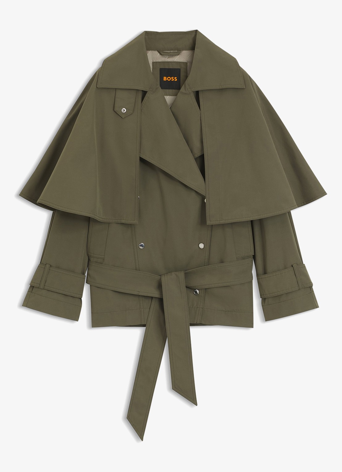 BOSS Trenchcoat met waterafstotende coating - voorkant mosgroen