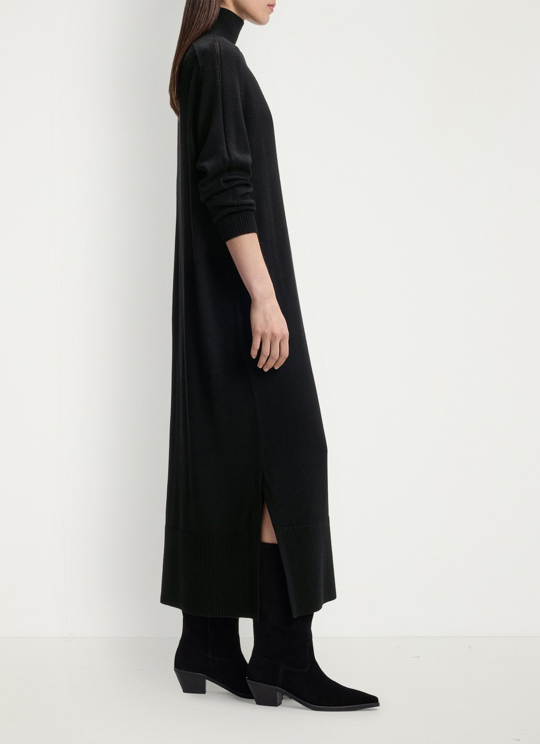 BOSS Trui jurk met col - detail black-001 / zwart