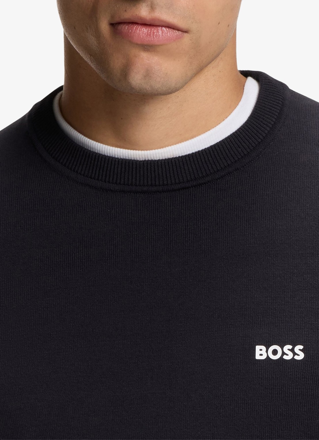 BOSS Trui van katoen met contrastlogo - detail 5 donkerblauw