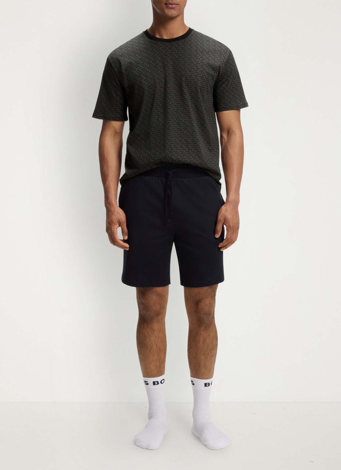 BOSS Tweedelige pyjama van katoen - voorkant 3 black-002 / zwart