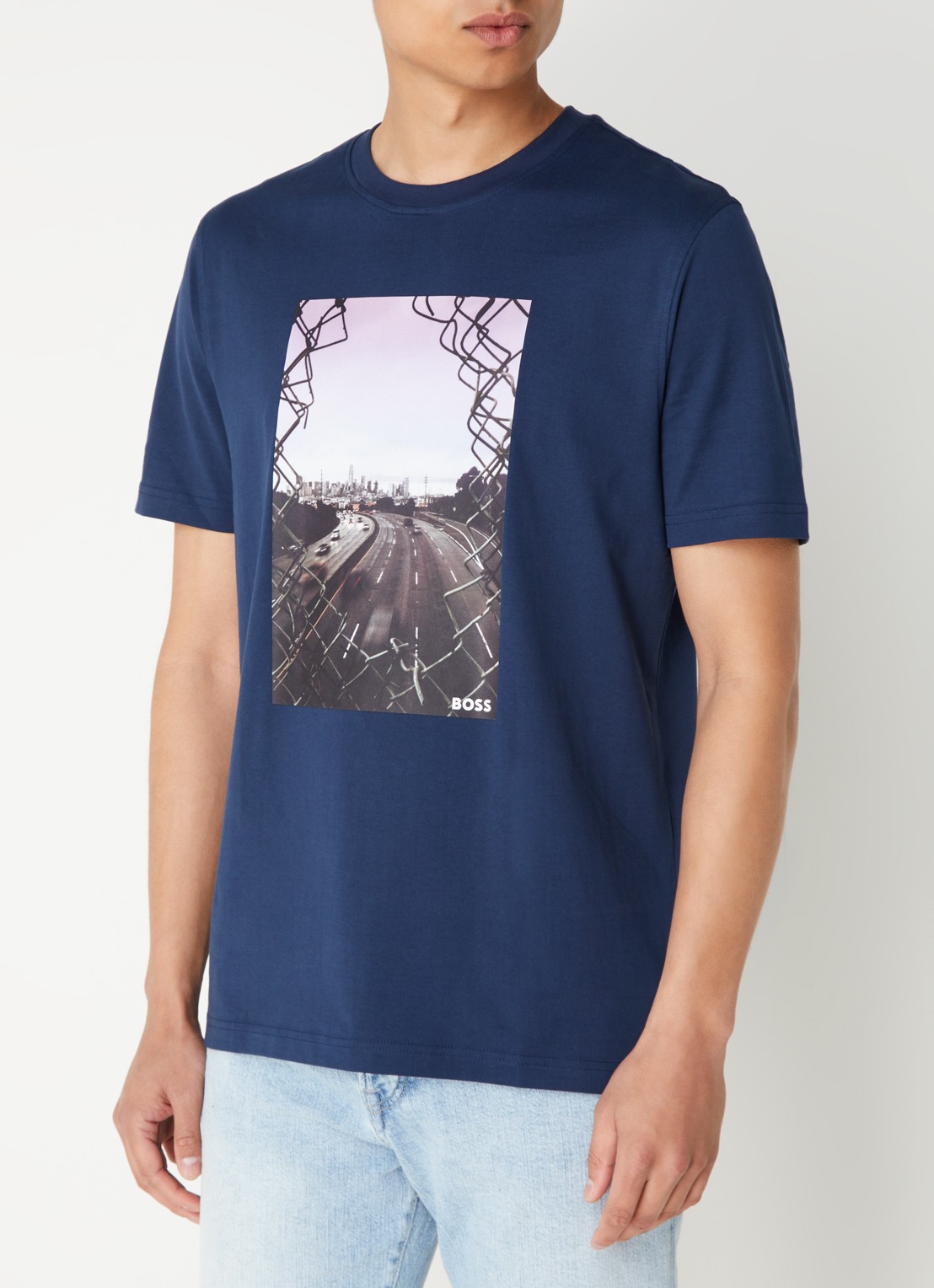 BOSS Urban T-shirt met print - detail indigo
