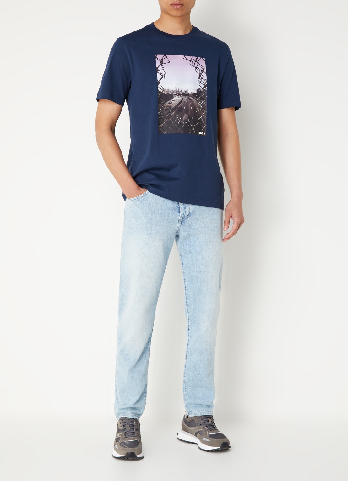 BOSS Urban T-shirt met print - voorkant 3 indigo
