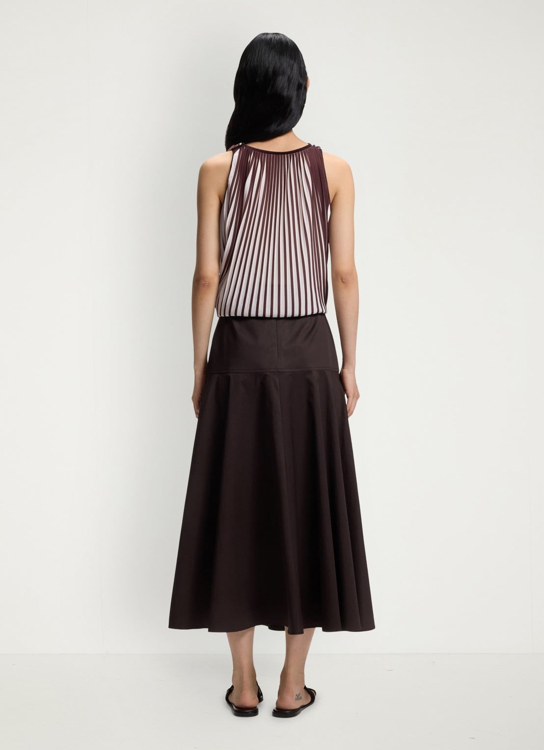 BOSS Vusola midi rok met ceintuur - achterkant 3 dark brown-207 / bruin