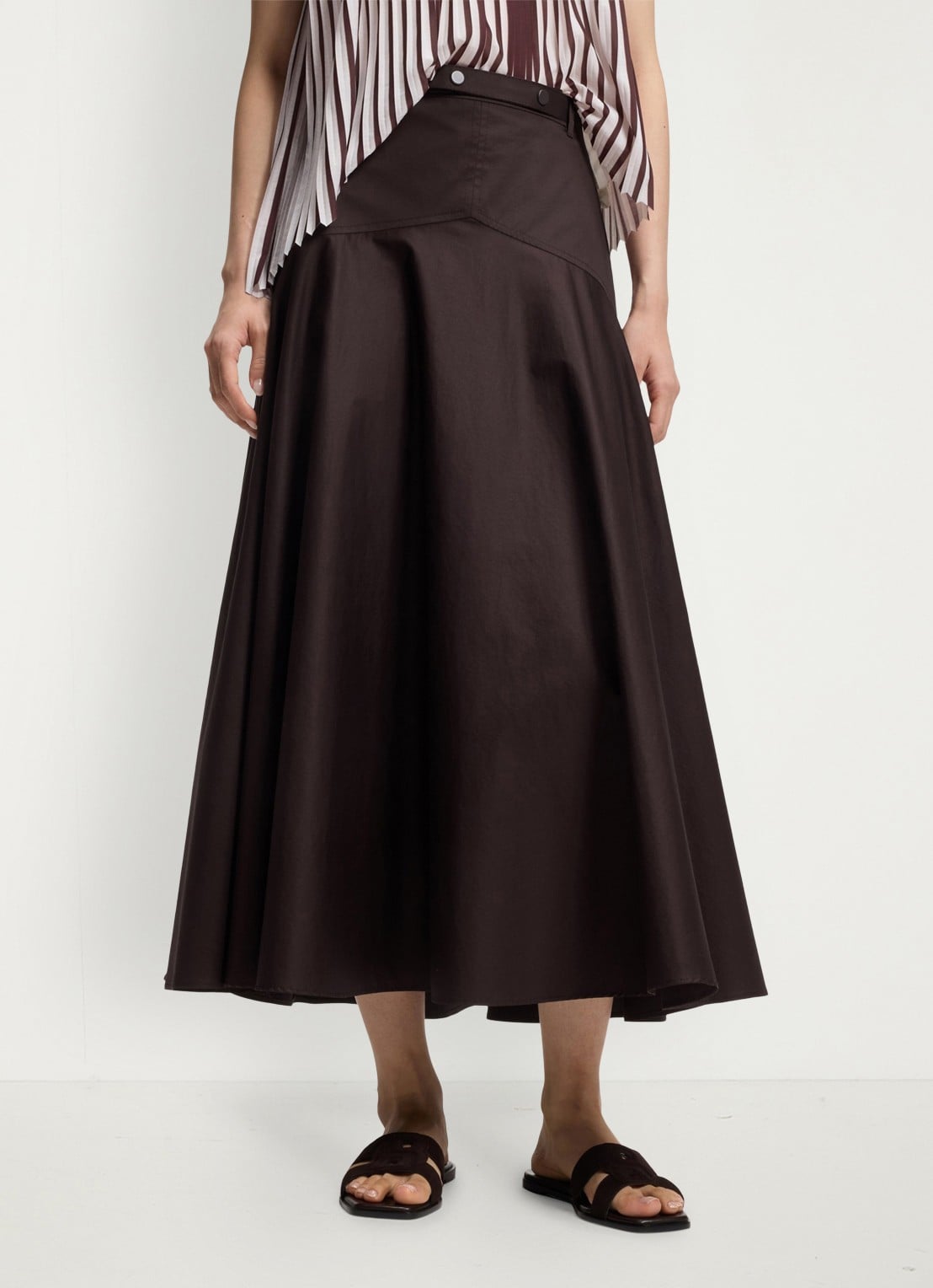 BOSS Vusola midi rok met ceintuur - detail dark brown-207 / bruin