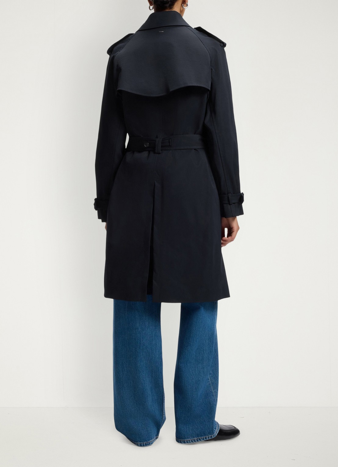 BOSS Waterafstotende trenchcoat met gespriem - achterkant dark blue-404 / blauw
