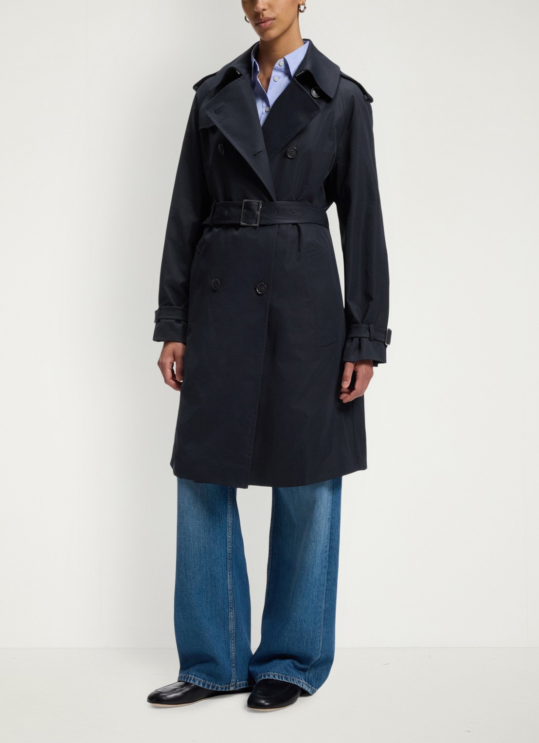 BOSS Waterafstotende trenchcoat met gespriem - detail 2 dark blue-404 / blauw