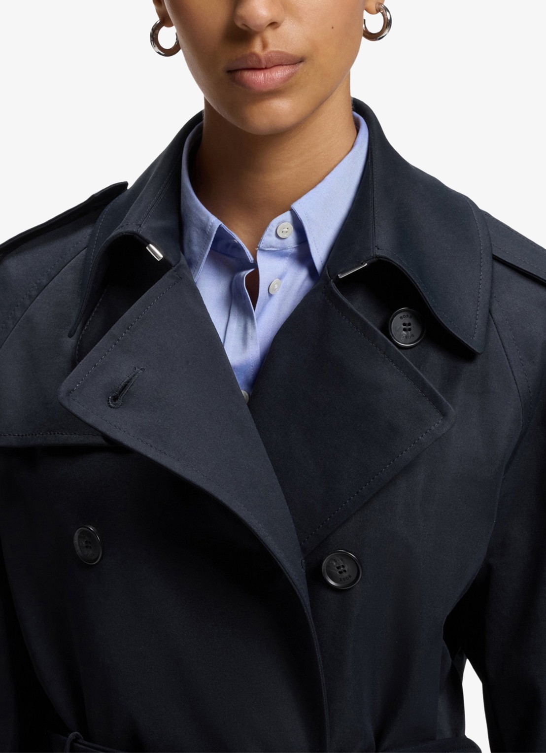 BOSS Waterafstotende trenchcoat met gespriem - detail 4 dark blue-404 / blauw