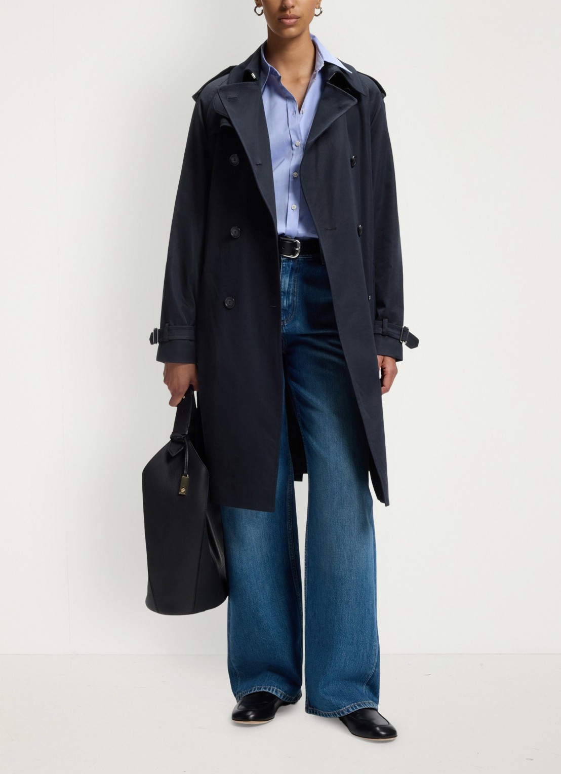 BOSS Waterafstotende trenchcoat met gespriem - voorkant 5 dark blue-404 / blauw