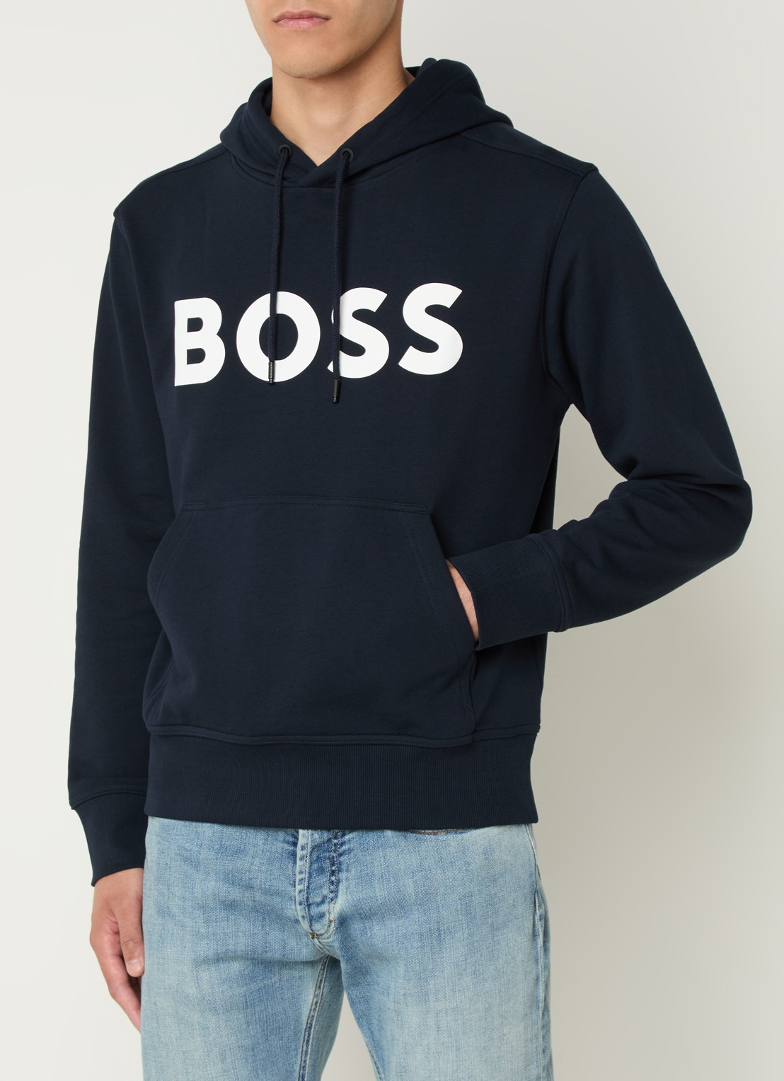 BOSS Webasic hoodie met logoprint - detail 4 donkerblauw