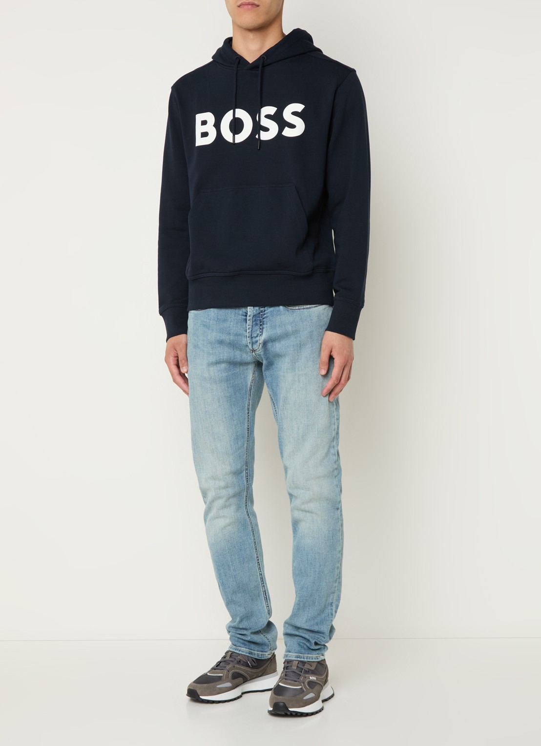BOSS Webasic hoodie met logoprint - voorkant 3 donkerblauw