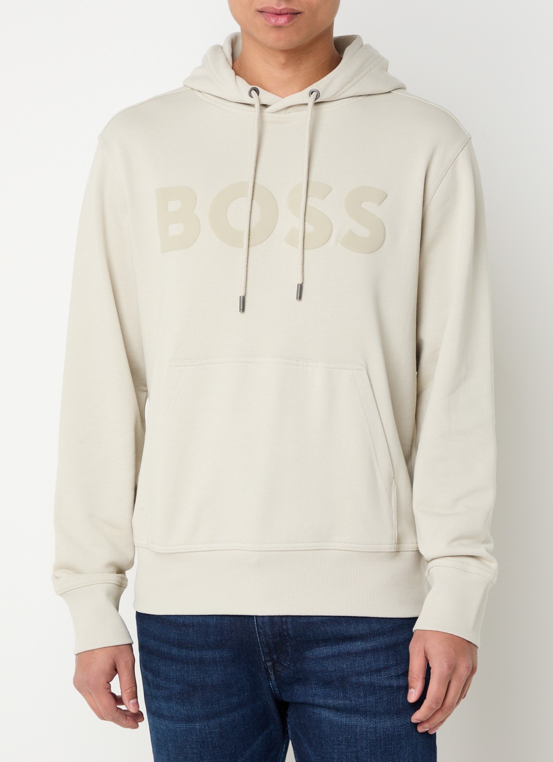 BOSS Webasic hoodie met logoprint - detail beige