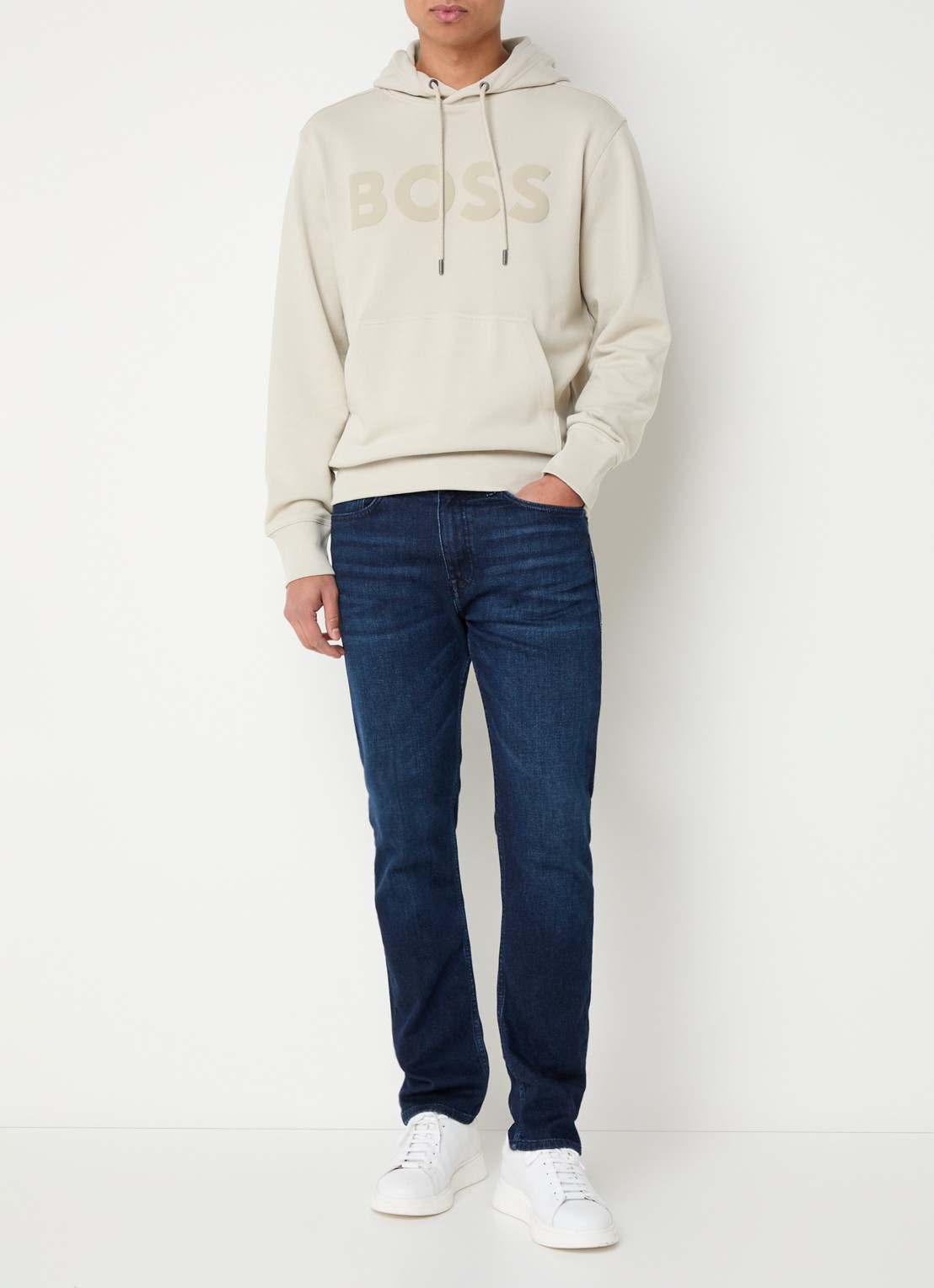 BOSS Webasic hoodie met logoprint - voorkant 4 beige