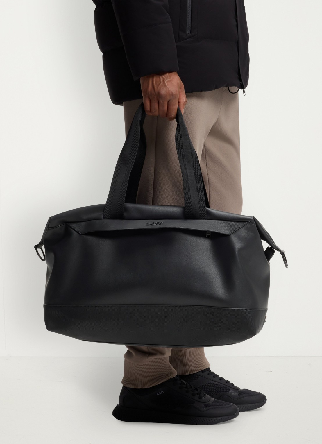 BOSS Weekendtas met logo - detail zwart