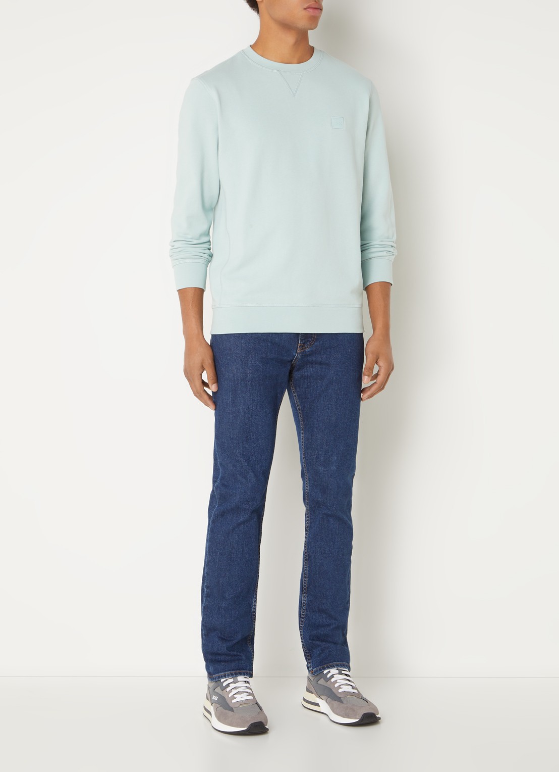 BOSS Westart sweater met logo - voorkant 4 turquoise/aqua-446 / lichtgroen