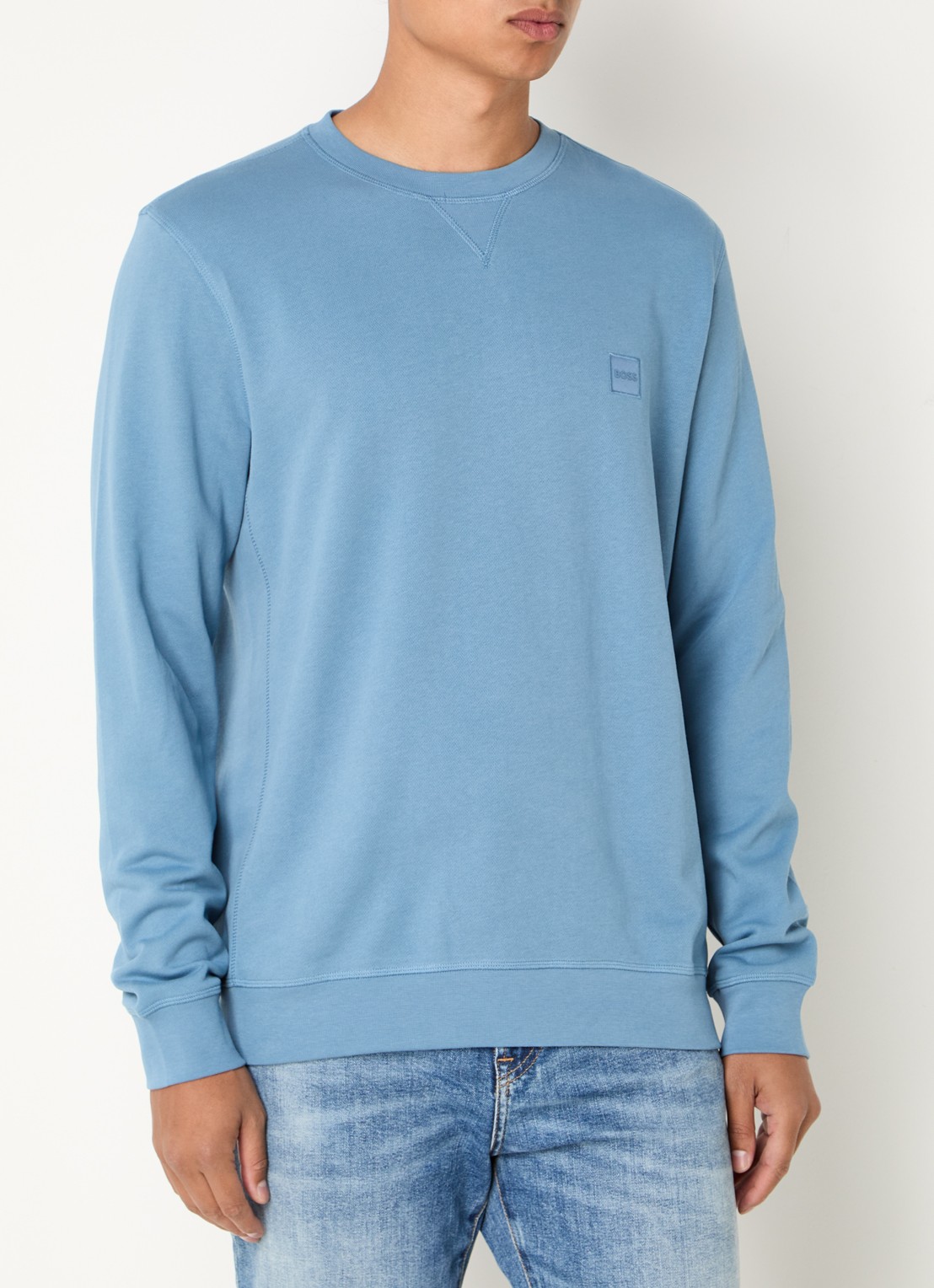 BOSS Westart sweater met logo - detail 2 open blue-472 / lichtblauw