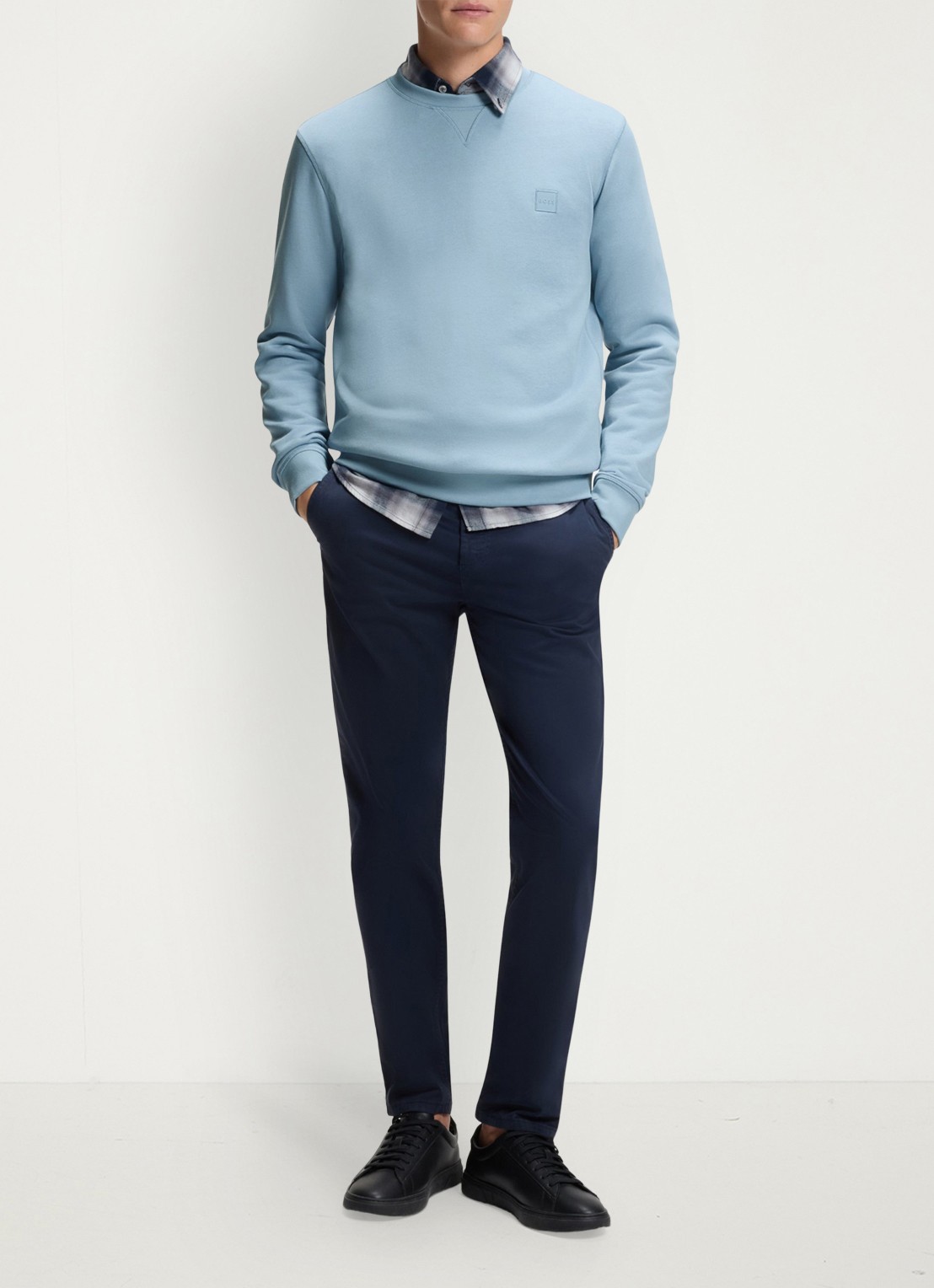 BOSS Westart sweater met logo - voorkant 3 light/pastel blue-451 / lichtblauw