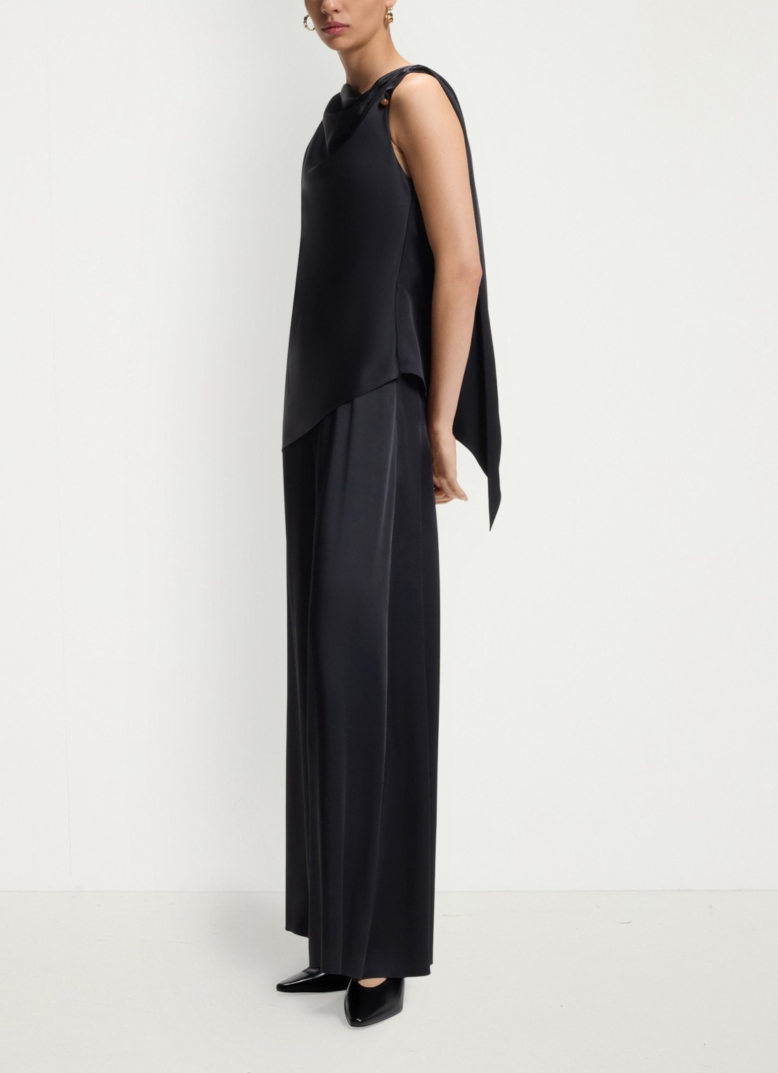 BOSS Wide fit jumpsuit met watervalhals - detail 4 donkerblauw