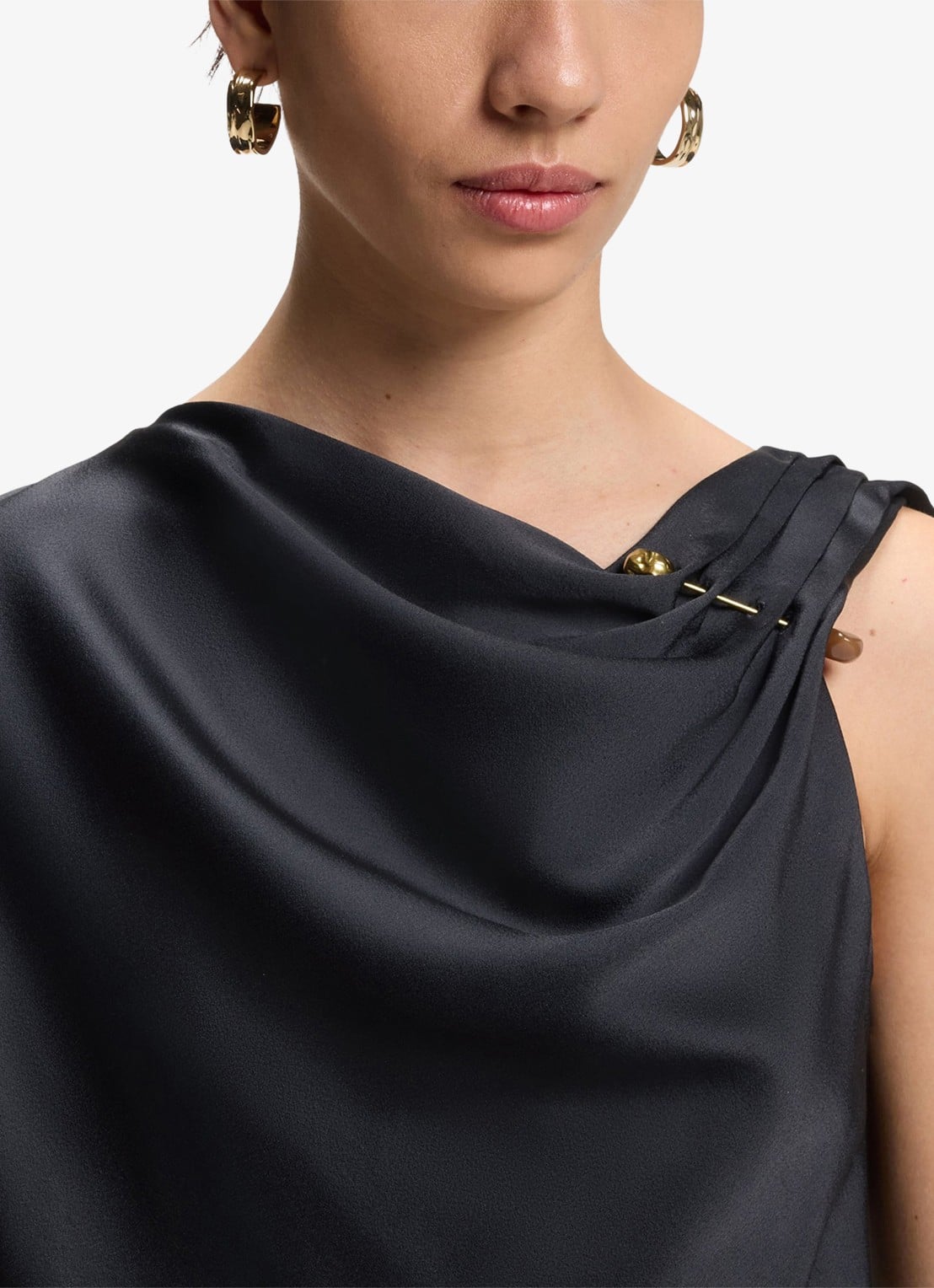 BOSS Wide fit jumpsuit met watervalhals - detail 5 donkerblauw