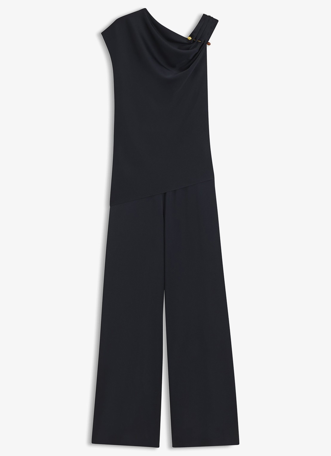 BOSS Wide fit jumpsuit met watervalhals - voorkant 2 donkerblauw