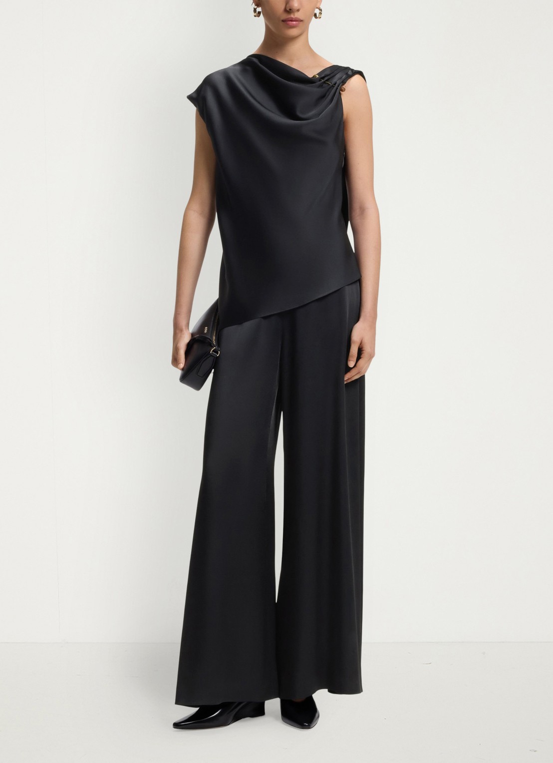 BOSS Wide fit jumpsuit met watervalhals - voorkant 3 donkerblauw