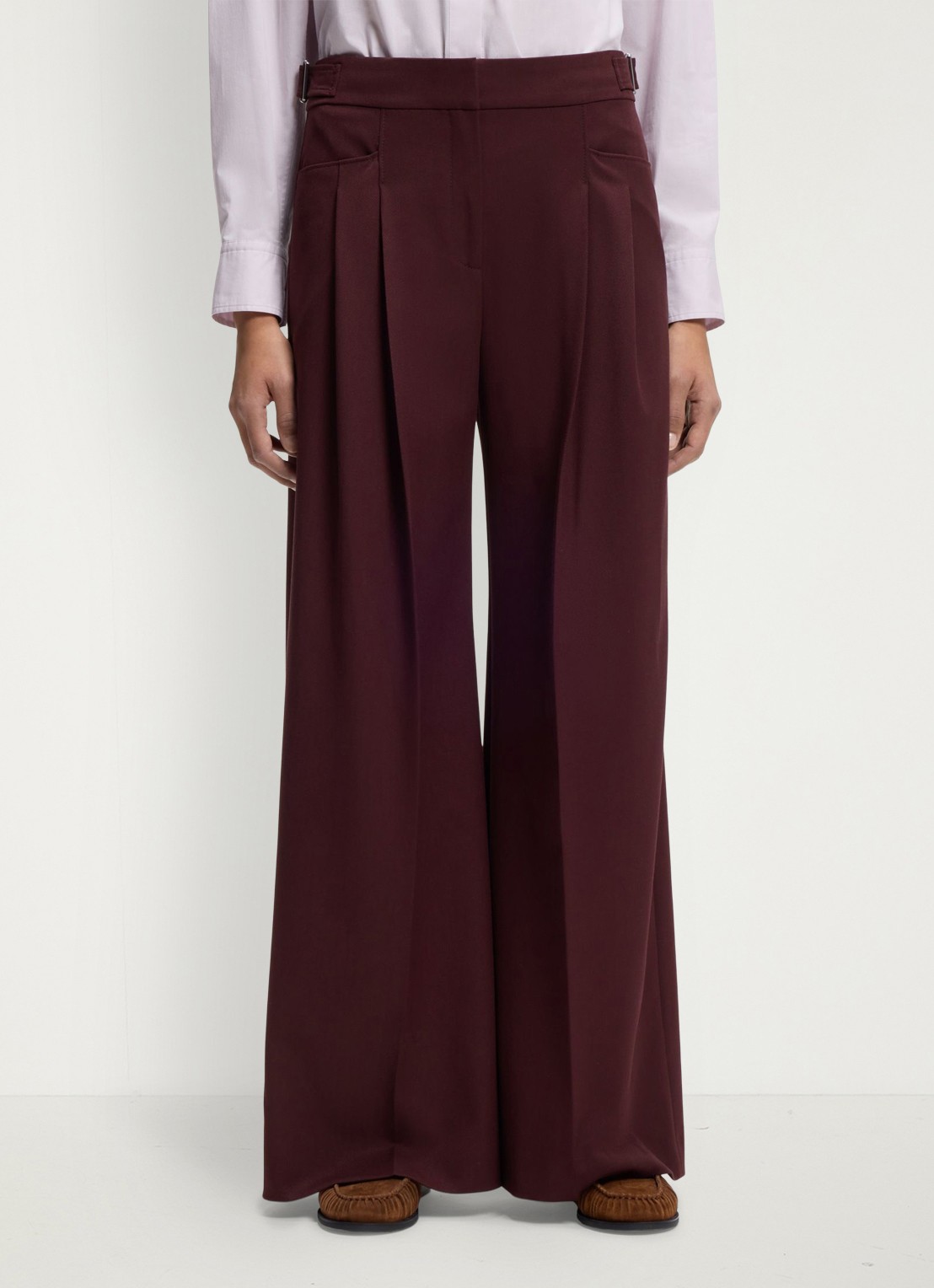 BOSS Wide fit pantalon met plooien - detail 4 bordeauxrood