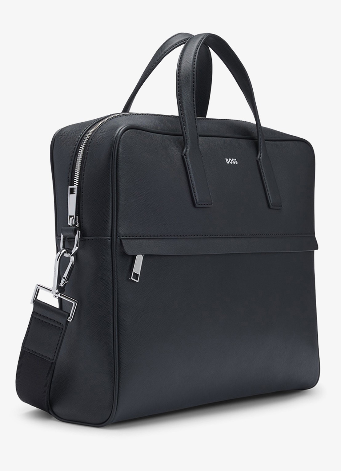 BOSS Zair businesstas van leer met 15 inch laptopvak - detail 2 zwart