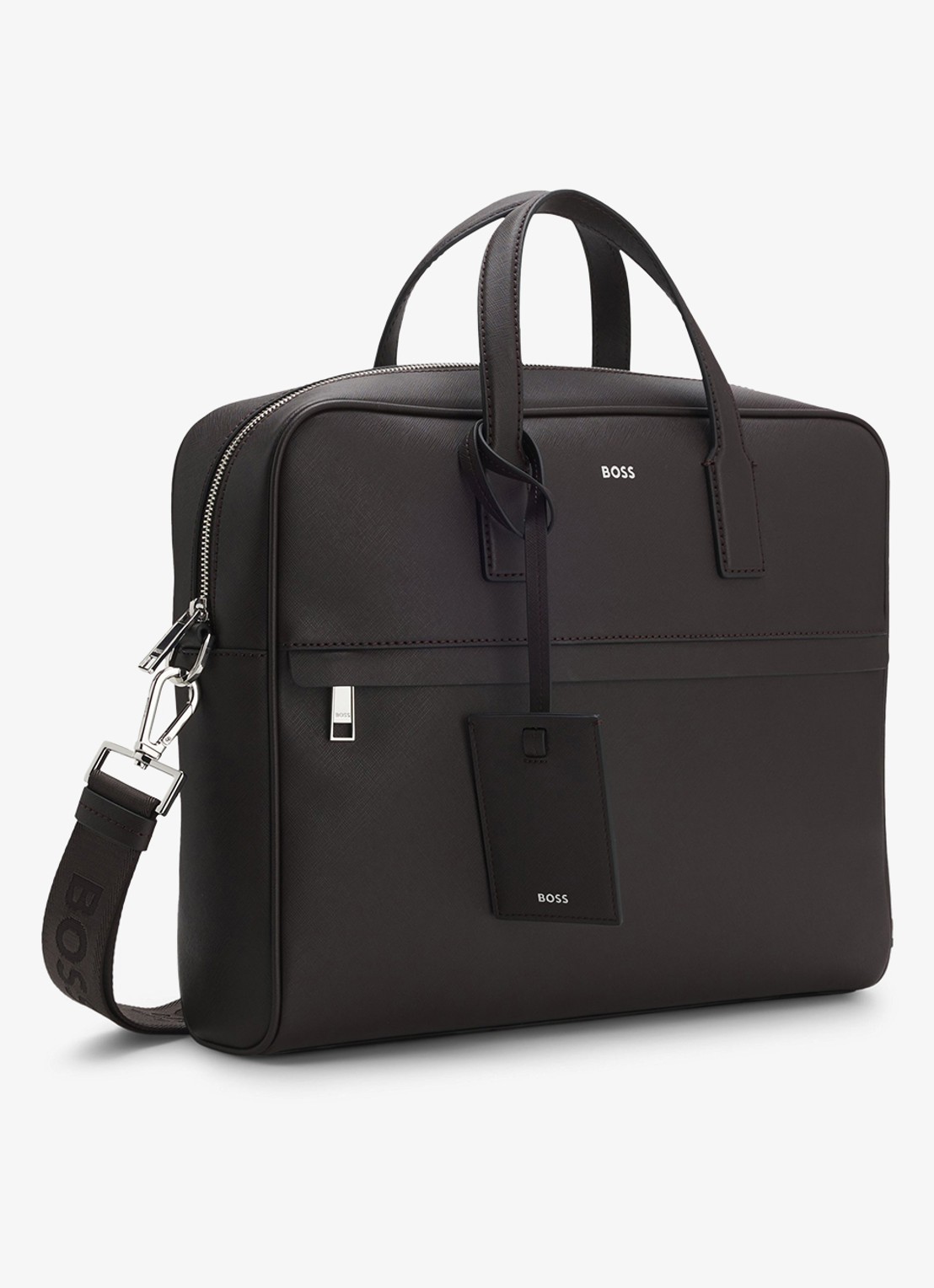BOSS Zair businesstas van leer met 15 inch laptopvak - detail 3 donkerbruin