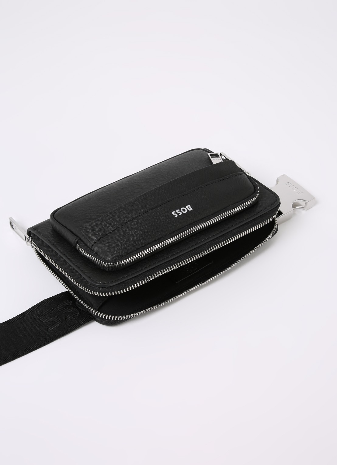 BOSS Zair crossbodytas van leer met logo - detail 2 zwart