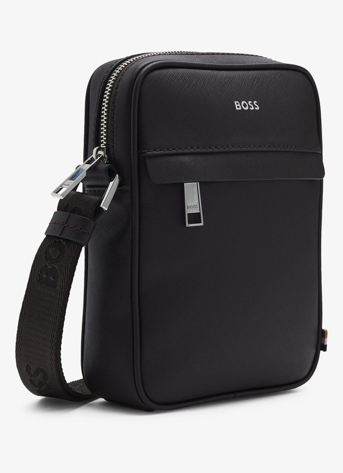 BOSS Zair crossbodytas van leer - detail 3 donkerbruin