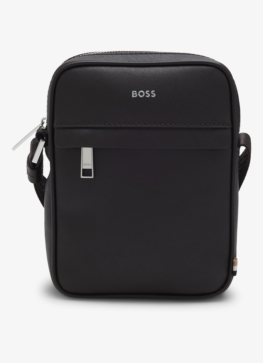 BOSS Zair crossbodytas van leer - voorkant 4 donkerbruin