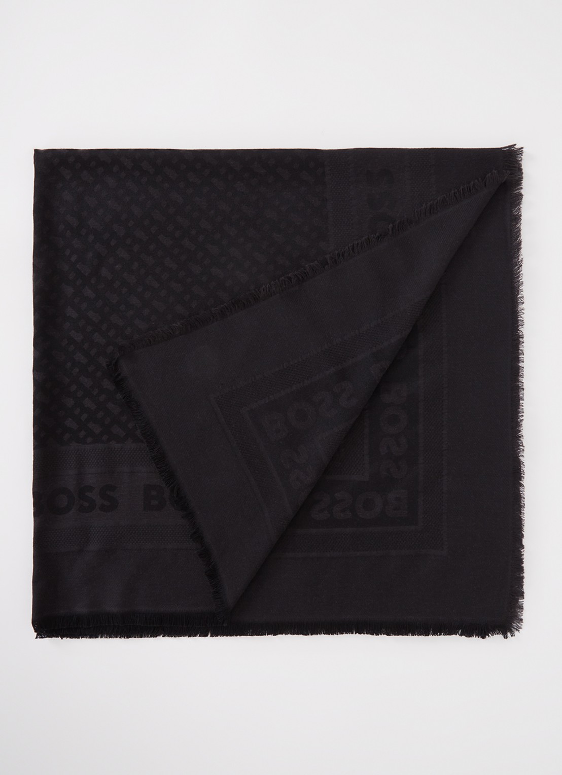 BOSS Zelma sjaal in zijdeblend met logoprint 110 x 110 cm - voorkant 2 black-001 / zwart