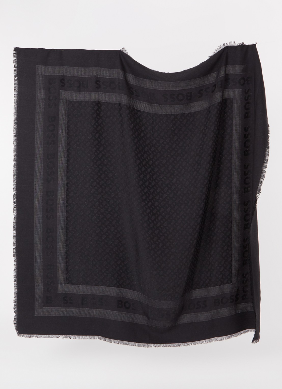 BOSS Zelma sjaal in zijdeblend met logoprint 110 x 110 cm - voorkant 3 black-001 / zwart