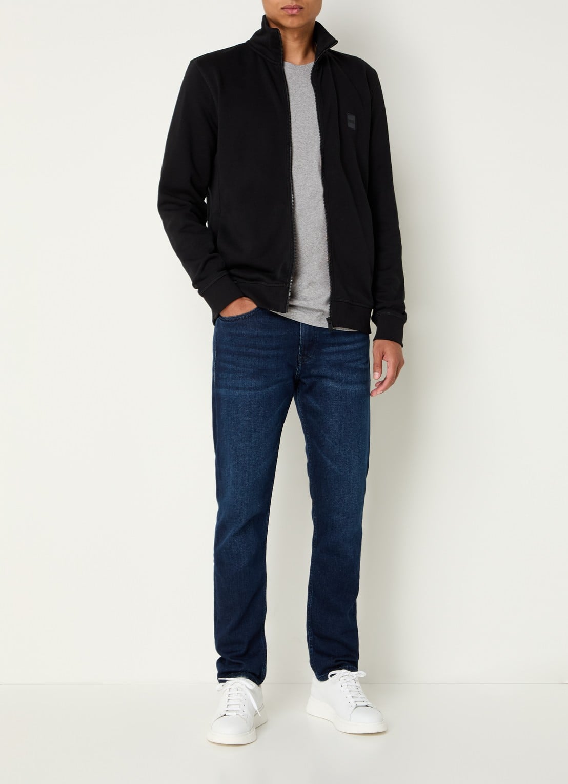 BOSS Zestart sweatvest met logo - voorkant 2 zwart