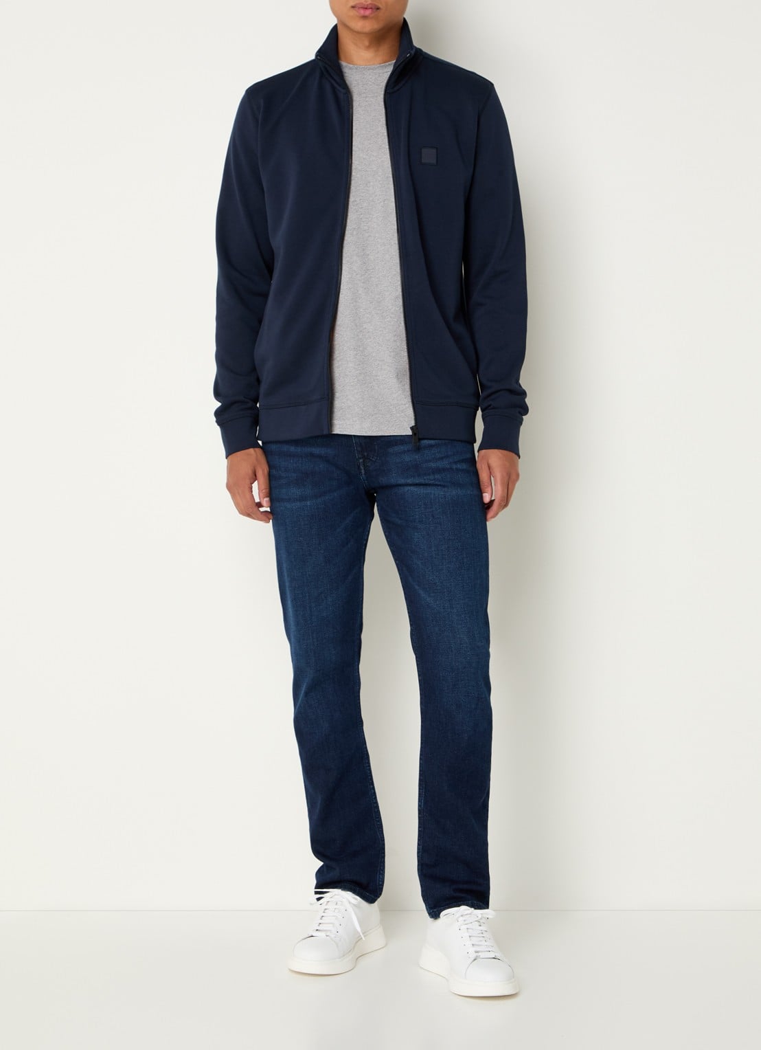 BOSS Zestart sweatvest met logo - voorkant 4 indigo