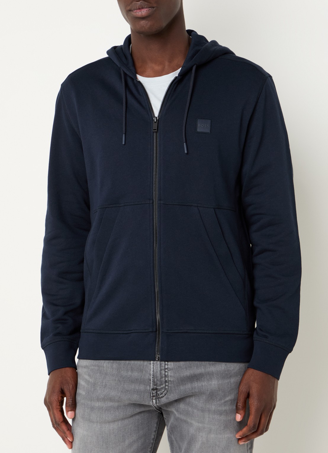 BOSS Zetalky sweatvest met logo - detail donkerblauw