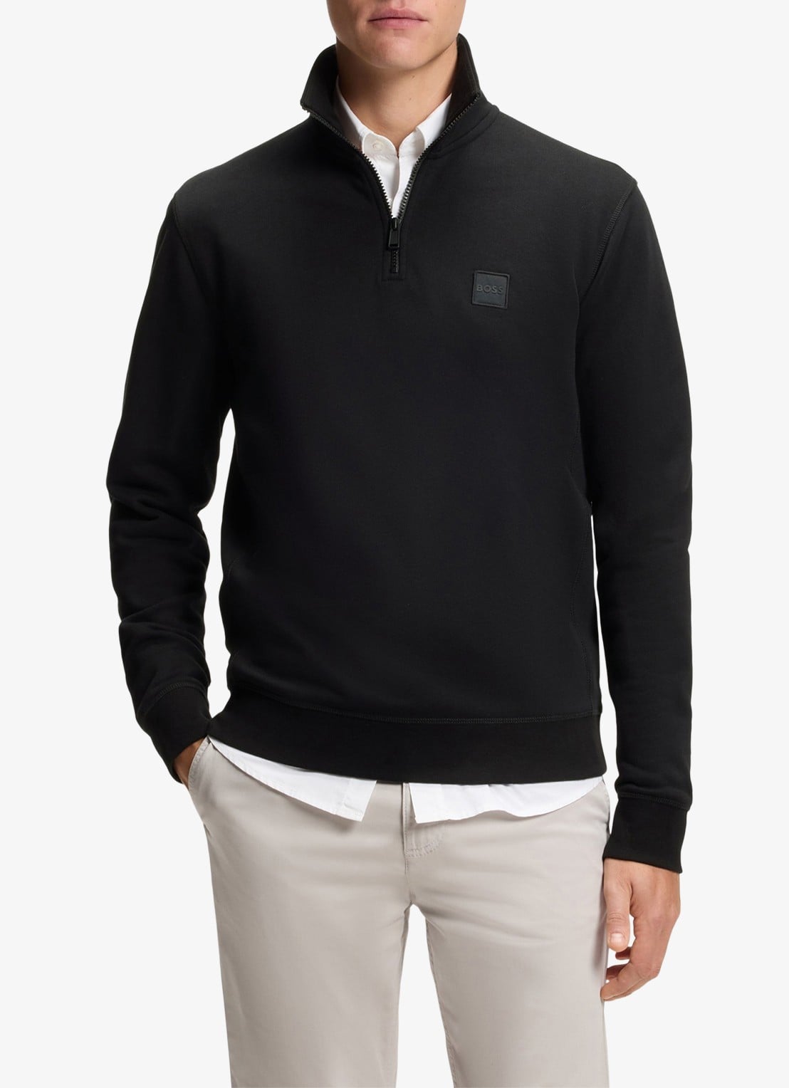 BOSS Zetrust sweater met logo en halve rits  - detail 4 black-001 / zwart